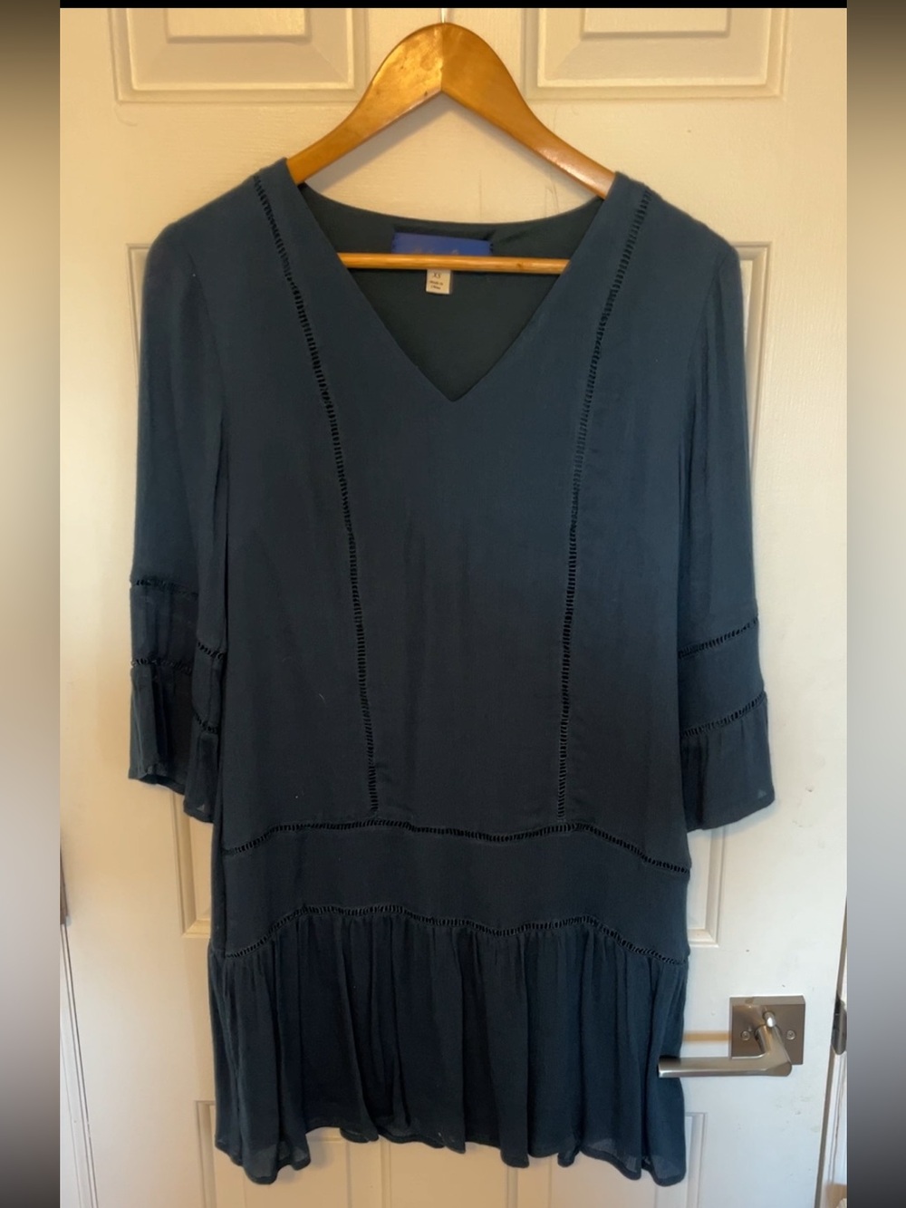 Blue Rain Navy V-Neck Ruffle Hem Long Sleeve Dress